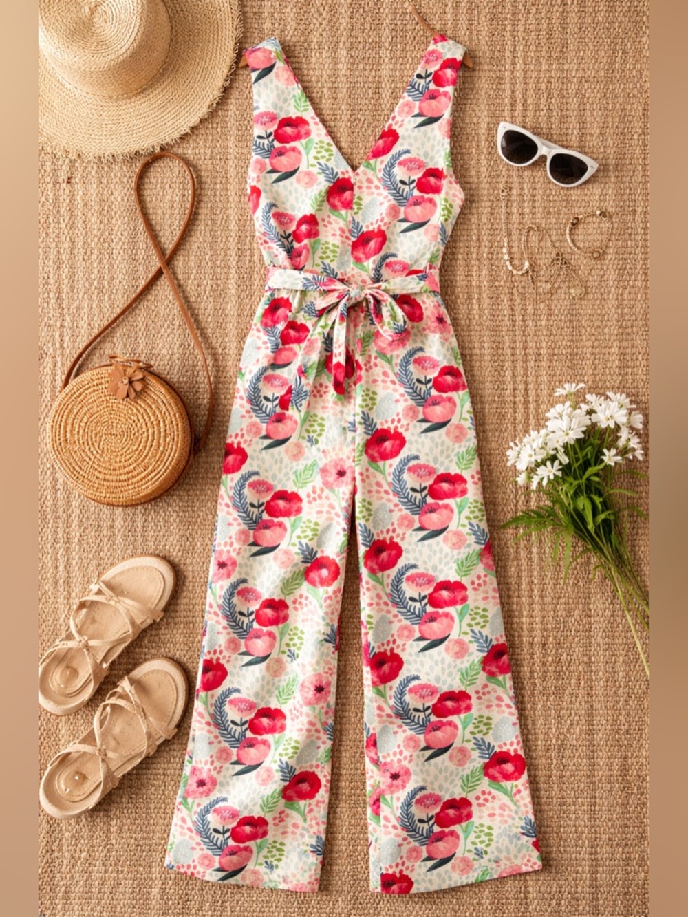 PEPALOVES Anthropologie‎ Blossom Floral Linen Jumpsuit Sleeveless Crop XS
